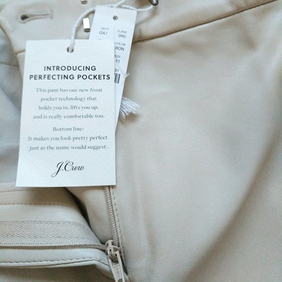 J.Crew KATE STRAIGHT LEG PANT IN FAUX LEATHER, Size 10, Color BONE - Picture 13 of 14